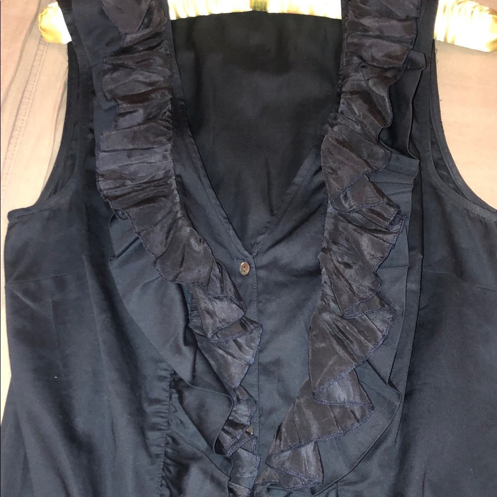 Ann Taylor Navy Blue Ruffled Sleeveless Top